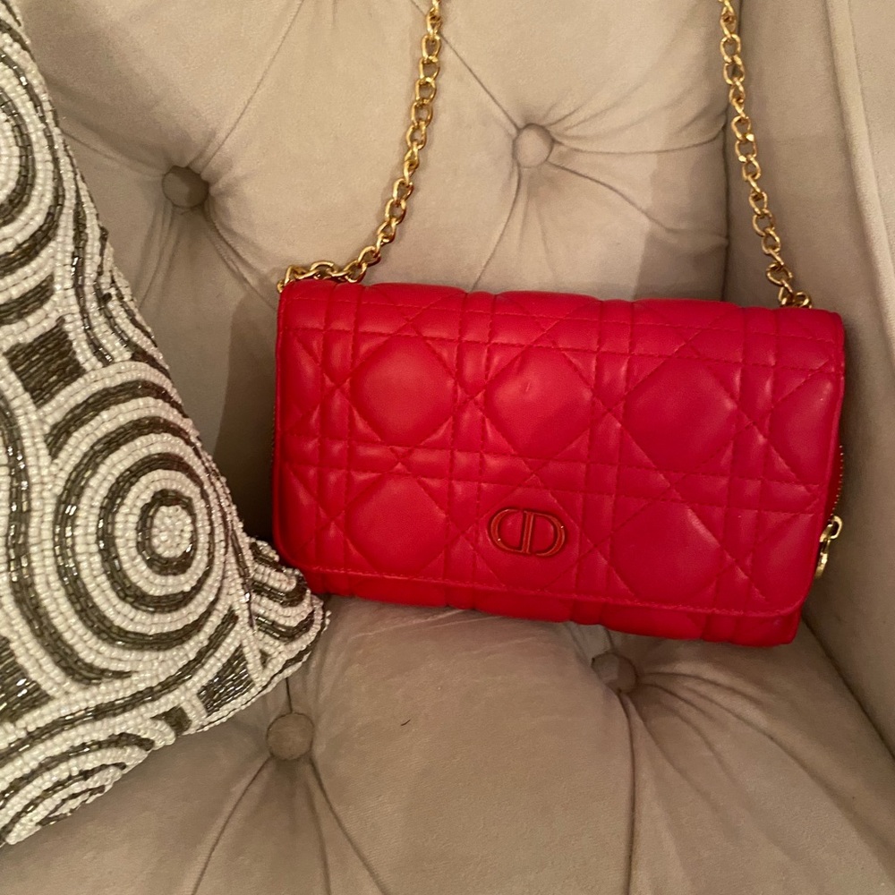 Dior Red Quilted Leather Chain Bag